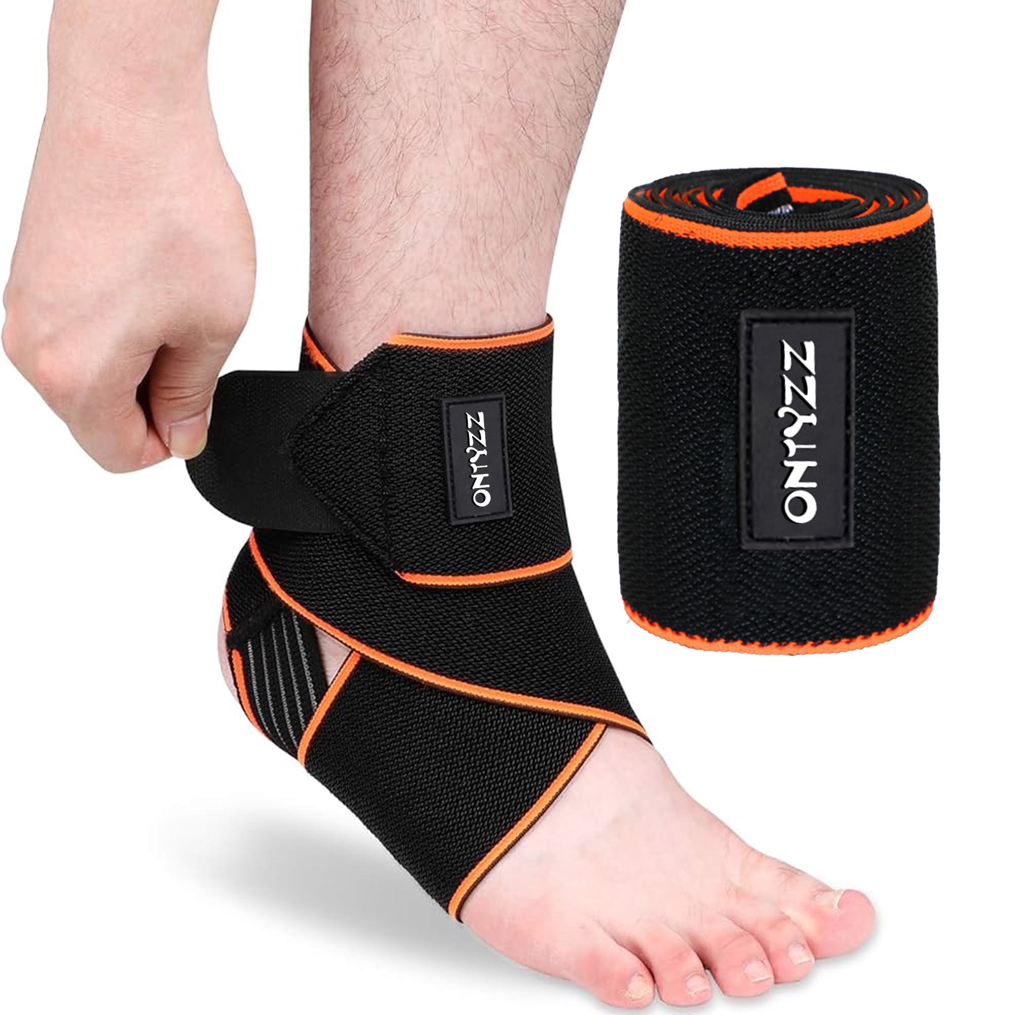 ONTYZZ Ankle Bandage Support High Elasticity Ankle Brace Sports Ankle Protection with Silica Gel Strip Thin and Breathable Ankle Support Black-Orange