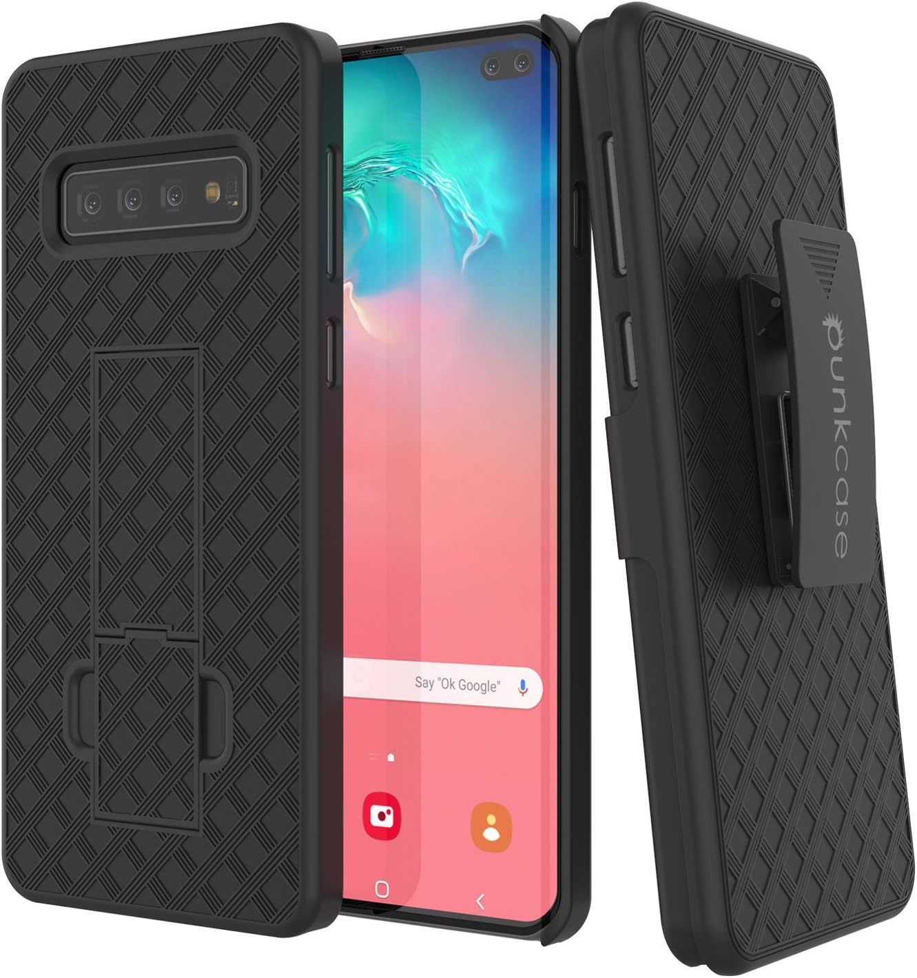 PunkCase S10 Plus Case with Screen Protector, Holster Belt Clip & Built-in Kickstand [Non Slip] Dual Layer Hybrid TPU Full Body Protection [Slim Fit] Compatible W/Galaxy S10 Plus [Black]