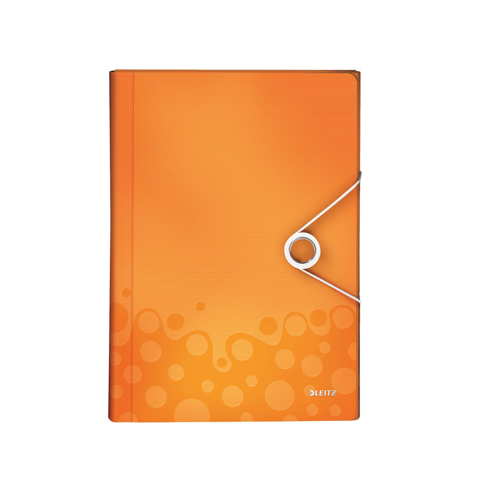 Leitz A4 Expanding File with 6 Compartments, Elastic Band Fastener, Metallic Orange, WOW Range, 45890044