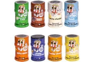 UNCLE MYRON'S Top the Pop Popcorn Seasoning Variety Pack – 8-Pack Popcorn Flavoring Seasoning Mini Jars – Delicious Popcorn Flavors with White Cheddar, Spicy Nacho, Sour Cream and Onion, Cheese, BBQ