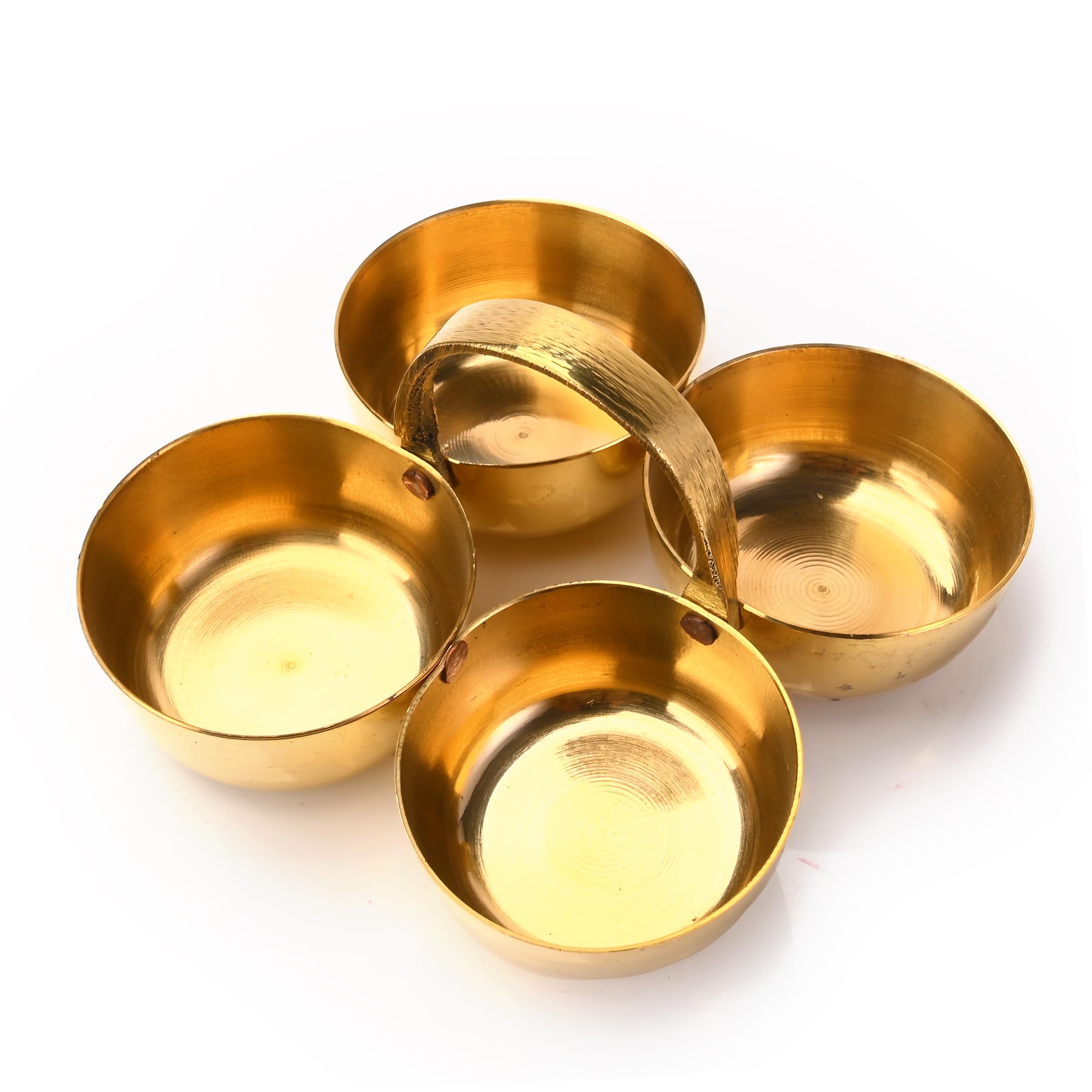 Tarini Gallery Brass Chowmukh Haldi Kumkum Holder Puja Roli Sindoor Chandan Akshat Pital Accessories 4 Bowl Attach Patra Pooja Purpose Item for Temple Mandir and Gifting (Pooja Chowmukh)