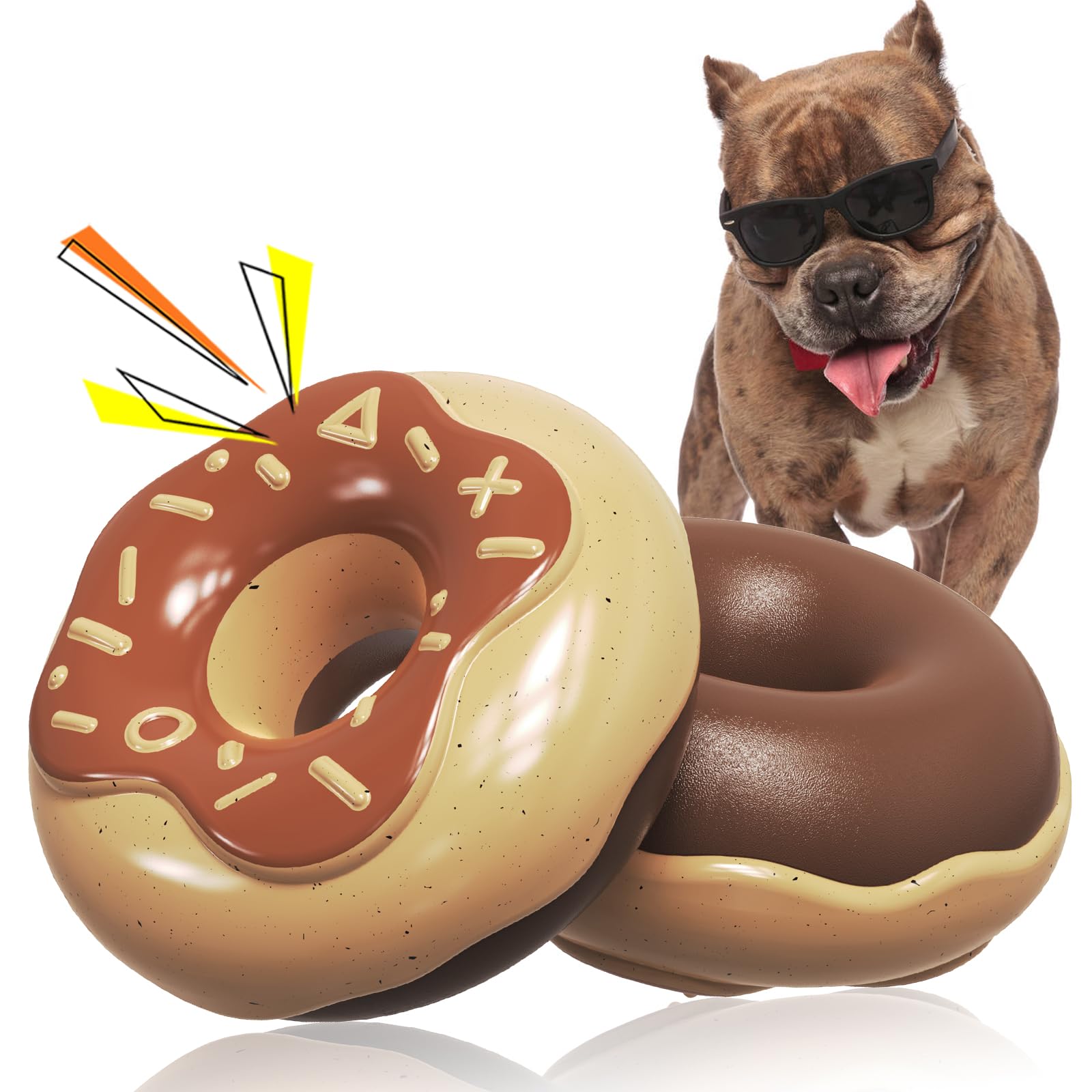 MMSGA Squeaky Donut Dog Toy for Aggressive Chewers，Doughnut shaped dog chewing toy with a creamy aroma，for Aggressive Chewers Medium Large Breed，Indoor and Outdoor Toys for Dogs (Coffee)