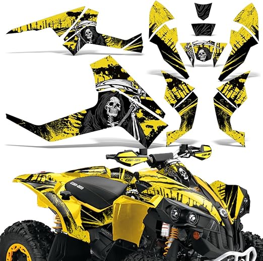CanAm Renegade X R Graphic Kit ATV Quad Decals Wrap Can Am 500/800/1000 REAPER YELLOW, Decals