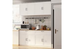 AIEGLE Large Kitchen Pantry Cabinet Set with Wall Mounted Storage Sideboard, Freestanding Wall Storage Cabinet with Shelves, 8 Doors & 2 Drawers, Utility Console Dining Cupboard, White 63" W