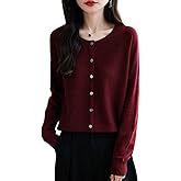 Ciovkis Women's Merino Wool Blend Cardigan Crew Neck Fall Winter Long Sleeve First-Line Ready to Wear Seamless Knit