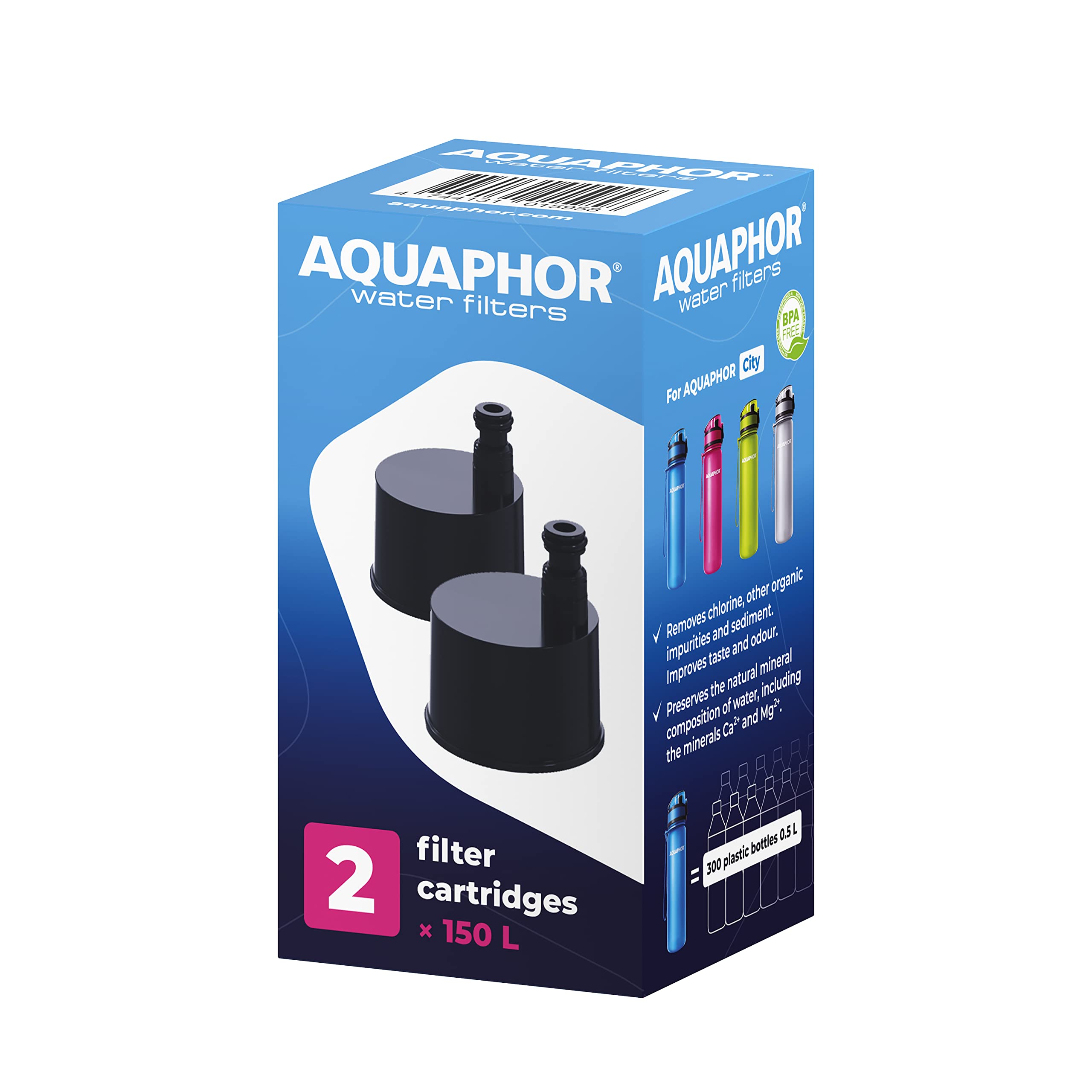 AQUAPHOR City Bottle Filter Pack x 2 | Filters Chlorine & Impurities | Stay Hydrated On the Go!