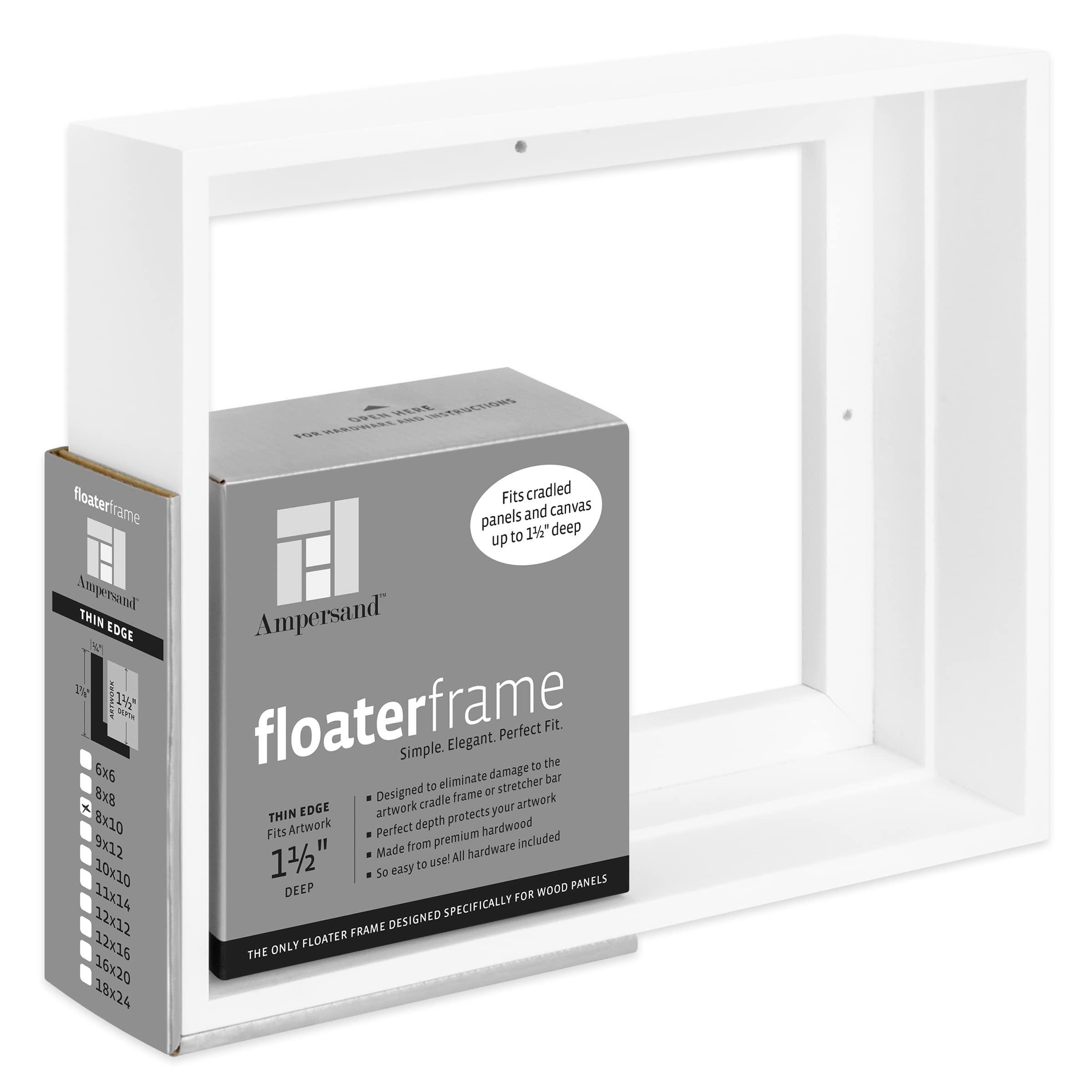 Ampersand Float Frame 1.5In Thin 8X10 White