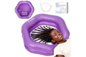 CEHIM Inflatable Shampoo Basin for Bedridden Elderly & Disabled - Portable Leak-Proof Hair Washing Bowl with 360° Neck Support, Large Petal-Shape & Easy-Drain Pull Ring (Purple)