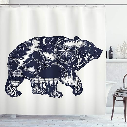 Amazon Com Ambesonne Cabin Decor Shower Curtain By Bear Double