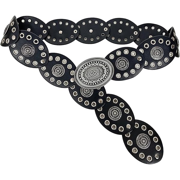 1393 Western Belts For Women Black Disc Concho Ladies Boho Rivet OVOY Wide-Disc-Western-Belt-Womens Vintage Rivet Belts  main image 2