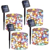 DAYLIGHTIR 4 Pack Solar Powered Copper Wire String Lights Outdoor, Total 400 LEDWaterproof 8 Modes Fairy Lights for Garden, Patio, Party, Yard, Christmas (Multi-Color)
