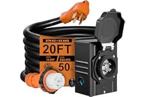 FILLUCK 20FT 50 Amp Generator Cord with Pre-Drilled Power Inlet Box,Heavy Duty Generator Power Cord 4 Prong,125/250V,NEMA14-50P/SS2-50R,Waterproof,ETL Listed,Home/RV Power Supply
