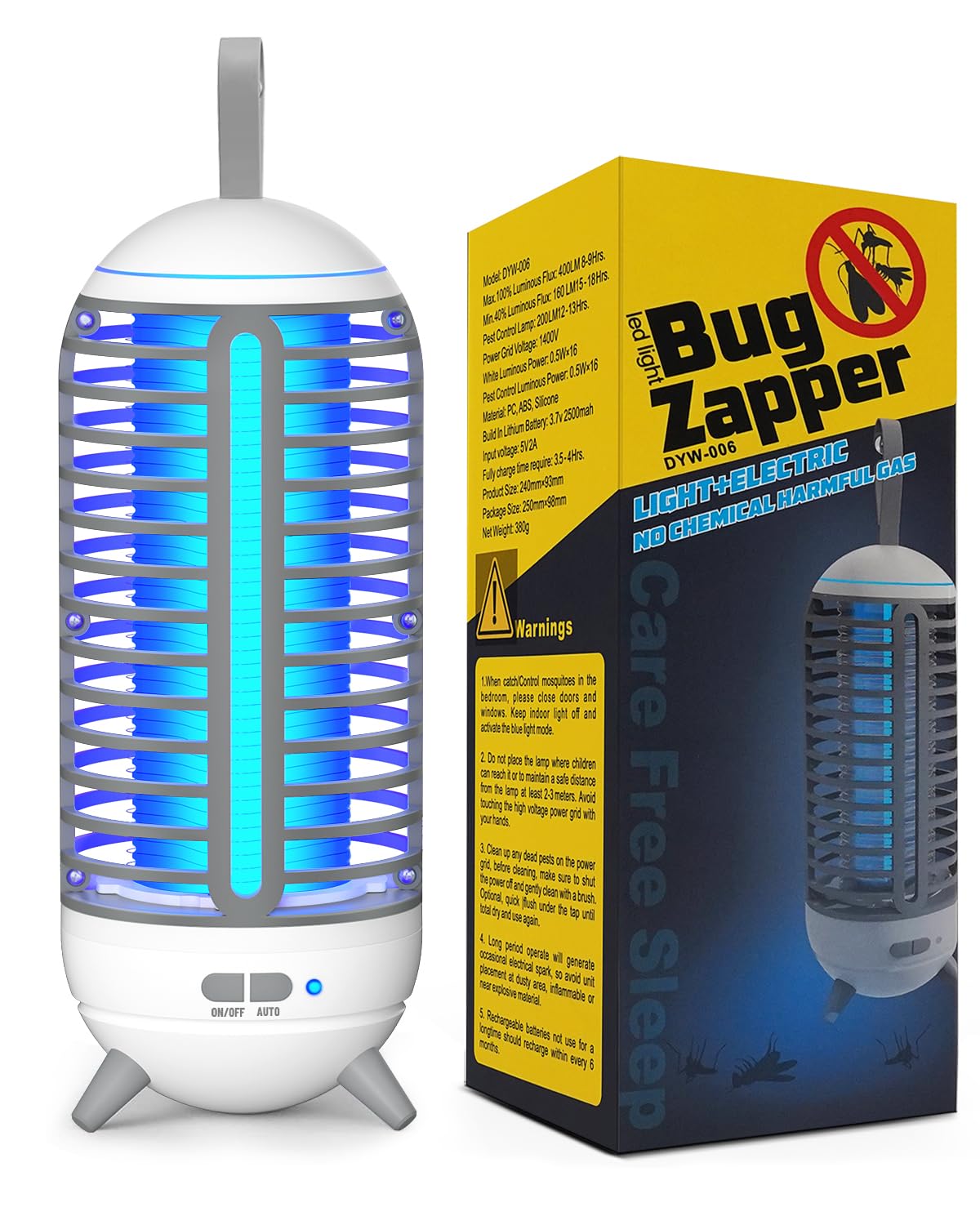 Dnenellr Fly Zapper, Portable Fly Killer, Efficient and Safe, 360°Effective Mosquito Control, LED 3 in 1 UV Mosquito Killer Lamp, Bug Zapper for Kitchen and Other Indoor or Outdoor Camping Use