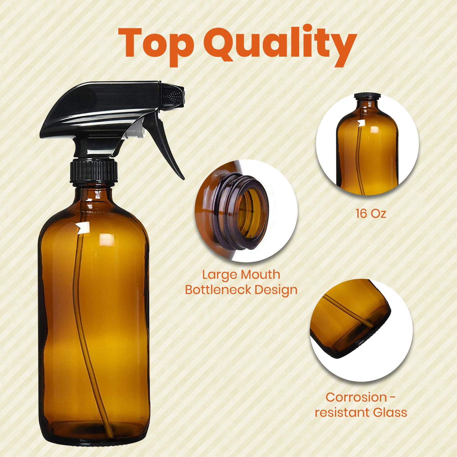 Homeries Empty Amber Glass Spray Bottles 16 oz, Refillable Sprayer for Essential Oil, Cleaning, Water, Kitchen, Hair. Environment Friendly Mist Sprayer (4 Pack) : Beauty
