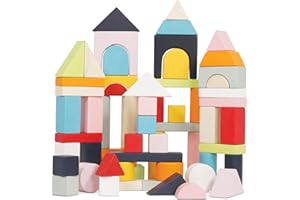 Le Toy Van - Educational Wooden Building Blocks 60 Piece Set Toy | Montessori Style Shape & Colour Development Toy - Suitable for 12 Months + (PL135)