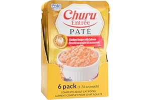 INABA Churu Entrée Pate for Cats, High Moisture, Prebiotic Wet Cat Food, 49 Grams per Pouch, 6 Pouches, Chicken with Salmon R