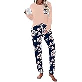 Ekouaer Womens Pajamas Set Long Sleeve Christmas PJ Sets Soft Lounge Set for Women Sleepwear Joggers with Pockets