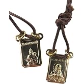 Needzo Catholic Scapular Our Lady of Mount Carmel, Gold Tone Panels and Brown Cord, Traditional Christian Scapular Prayer Necklace for Men or Women, Religious Gifts for Grandparents