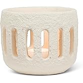 Abbott Collection Large Textured Hurricane Tealight Candle Holder - Cement, Ivory (3.5" H)
