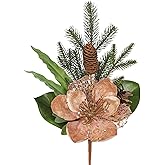 Briful 2 Pack 18.9in Christmas Magnolia Flower Picks, Artificial Magnolia Flower Spray with Pinecones for Xmas Tree Vase Floral Arrangements Wreath Decor