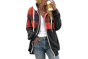 Ollysqiar Winter Coats for Women,2023 Fuzzy Fleece Jacket Hooded Color Block Patchwork Cardigan Coats Outerwear with Pockets