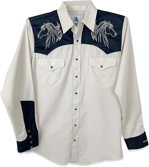 Camisa vaquera de manga larga para hombre, color beige, con bordado de caballo en hombros y espalda, Beige, Small: Amazon.com.mx: Ropa, Zapatos y Accesorios