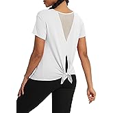 Bestisun Women Short Sleeve Workout Athletic Shirts Tie Back Sports Gym Tops Mesh Yoga Clothes