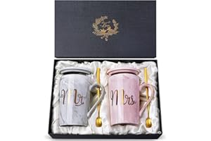 Mr and Mrs Coffee Mug - Wedding Present for Bride and Groom - Bridal Shower Engagement - Married Couples Marble Ceramic Coffe
