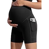 POSHDIVAH Women's Creamluxe Maternity Biker Shorts Over The Belly with Pockets - 6"/8" Summer Pregnancy Yoga Workout Short