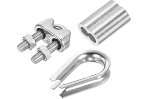 PATIKIL Wire Rope Kit - 24 Pack M5 Stainless Steel Thimbles, Cable Clamps, Aluminum Crimping Loop Sleeve for 3/16" Wire