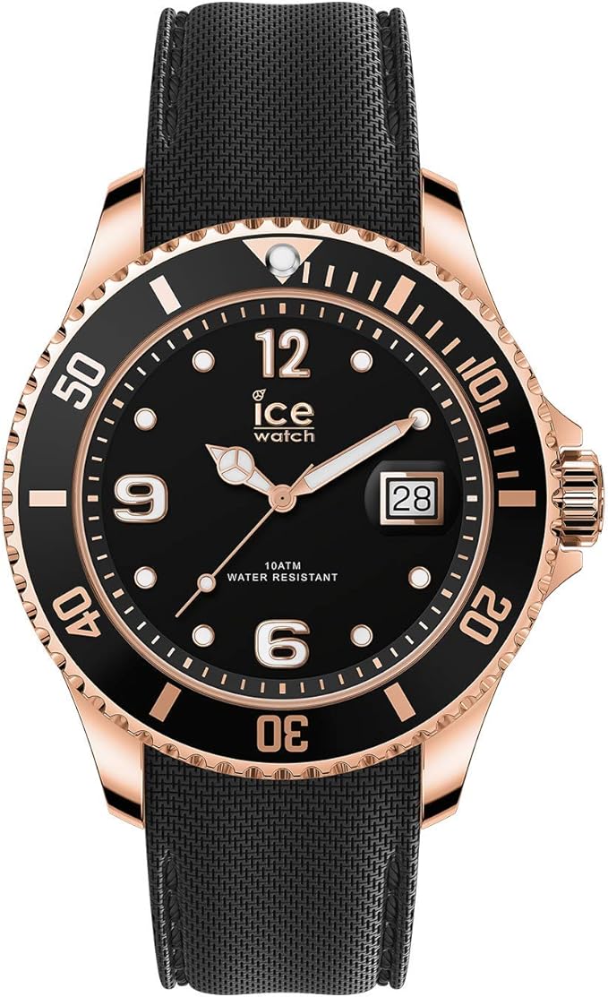 IceWatch ICE steel Black RoseGold Montre noire pour homme avec bracelet en silicone