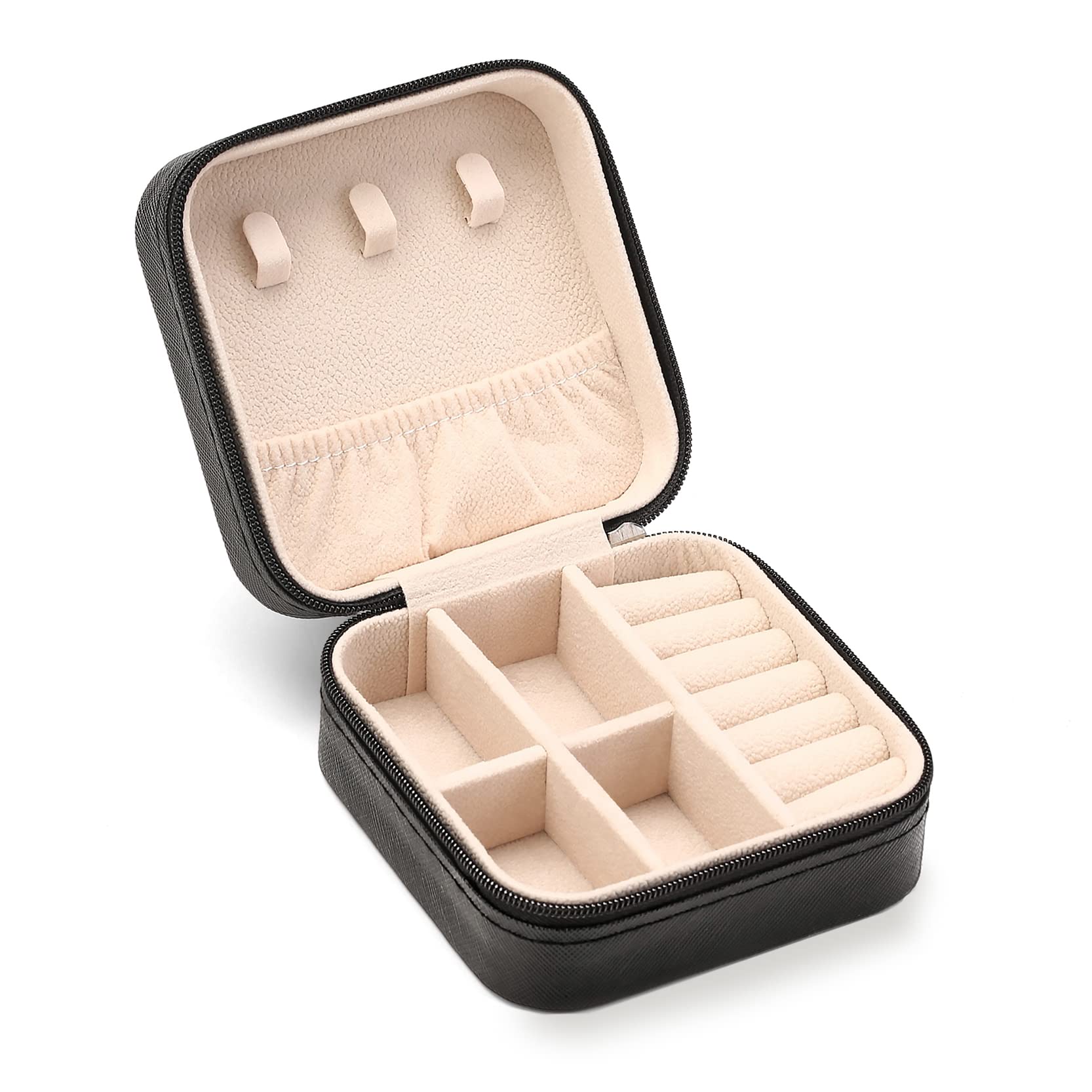 ZPROW ZPROW Travel Jewelry Case, Mini Portable Jewelry Travel Boxes, Small Jewelry Organizer for Rings, Earrings, Pendants, Watches, Necklaces, Lipsticks Organizer Storage Holder Case (Black)
