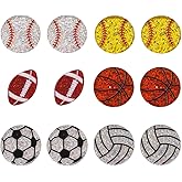 6 Pairs Cute Sport Acrylic Stud Earrings Set for Women Football Baseball Basketball Volleyball Soccer Softball Glitter Stud Earrings Soprt Lover Jewelry Game Day Accessories Gifts