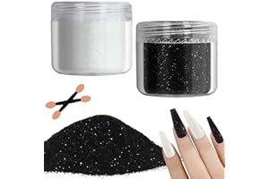 Allstarry 2 Colors Nail Glitter Dust - White Black Sand Powder Shining Sugar Effect Glitter Candy Coat Cosmetic Festival DIY Nail Art Decoration Crafts for Manicure