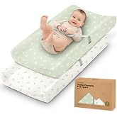 2-Pack Organic Changing Pad Covers for Girl, Boy, 100% Cotton (Herb) | 34x18, Soft Diaper Changing Table Pad Cover, Contour Baby Changing Pad Sheets, Gender Neutral Liners, Nursery Dresser, Fitted