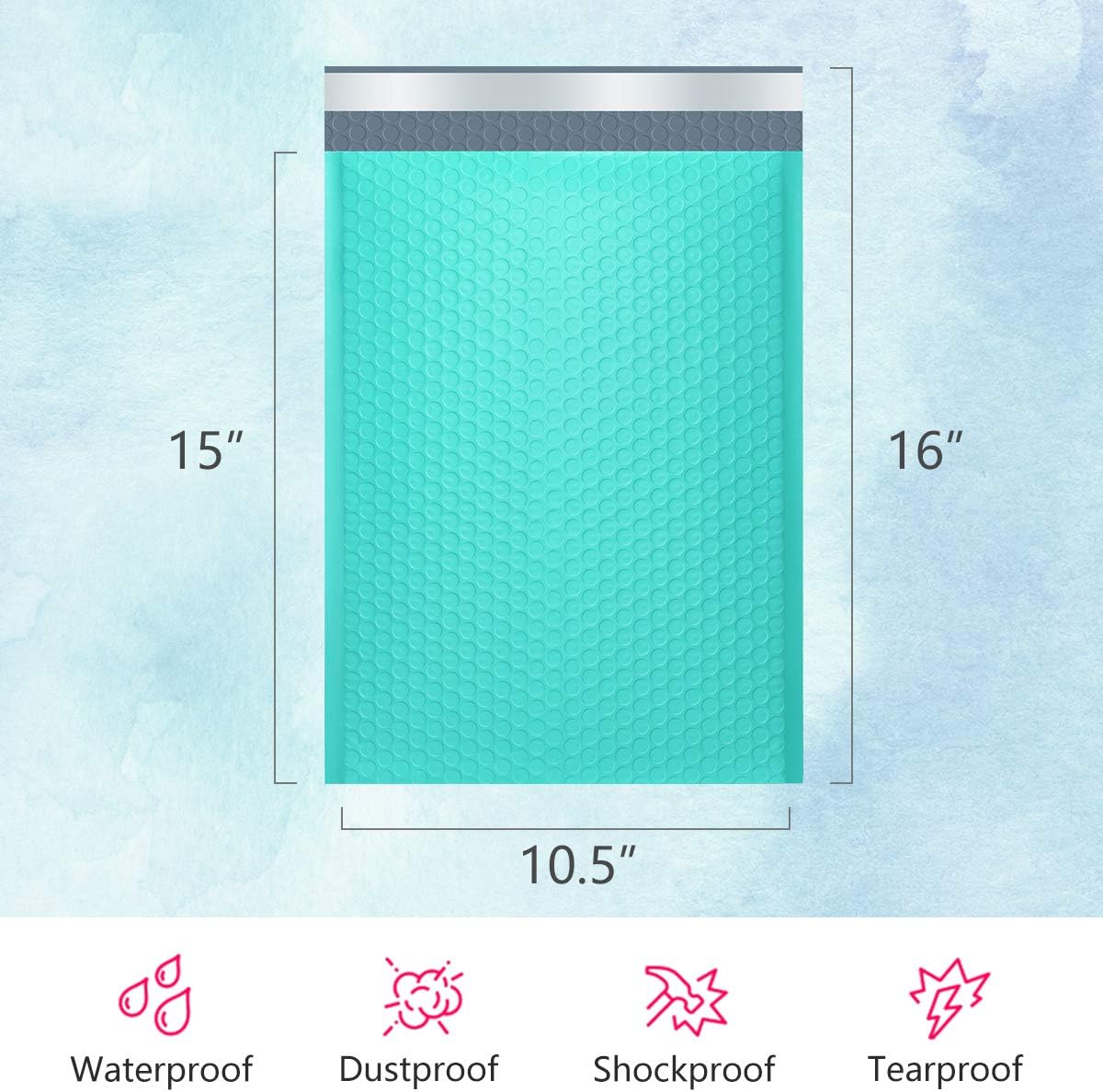 UCGOU 10.5x16 Inch Teal Bubble Mailer Self Seal Poly Padded Envelopes Waterproof and Tear-Proof Mailing Shipping Bags Pack of 25 : Office Products