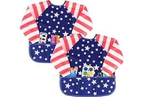 Godery Waterproof Art Smock, Toddler Art Apron, Long Sleeve Painting Smocks, Kids Art Aprons Smocks for Age 2-7 Years (2 Pack)