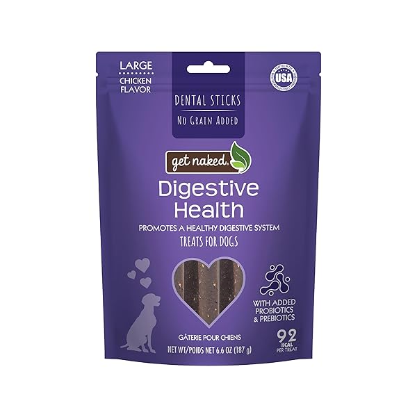 GET NAKED GRAIN FREE 1 POUCH 6.6 OZ DIGESTIVE HEALTH DENTAL CHEW STICKS, LARGE