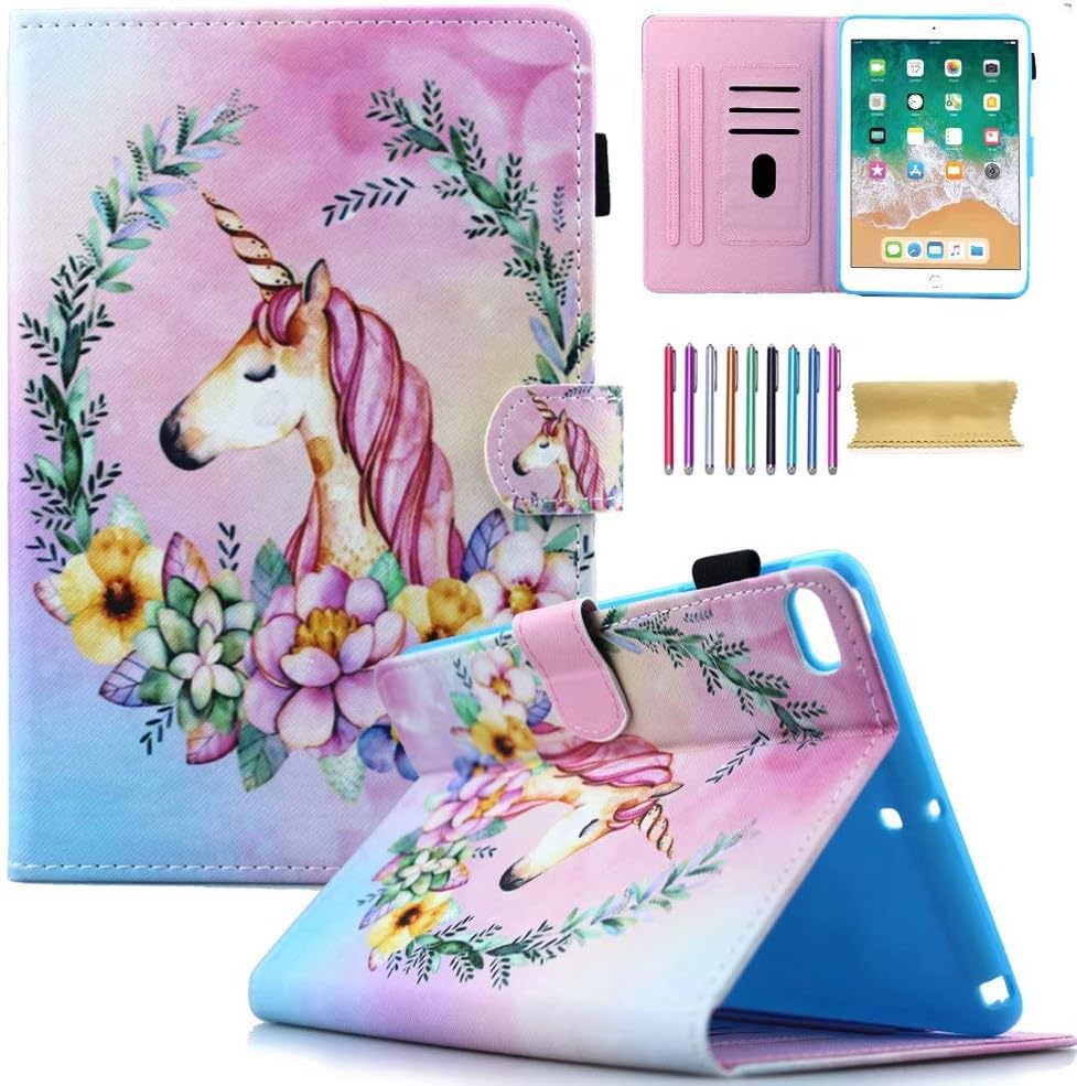 New iPad 9.7 2018 2017 Case, iPad Air 1 2 Wallet Case, AMotie PU Leather Stand Smart Case Cover with Auto Sleep/Wake for iPad 2018 (6th Gen) - iPad 2017 (5th Gen) - iPad Air 2 & 1， Pink Unicorn