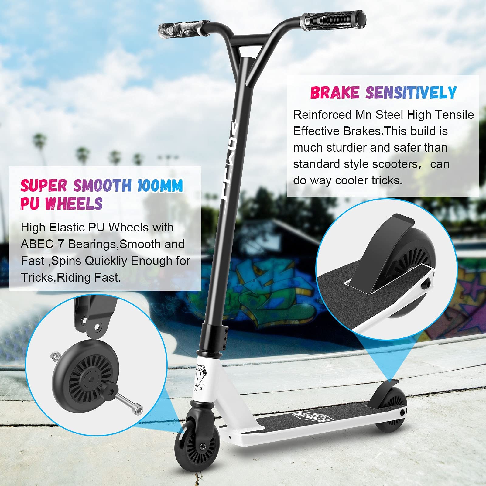 VOKUL Complete Pro Scooter for Kids Boys Girls Teens Up 6 Years - Freestyle Tricks Pro Stunt Scooter - High Performance Gift for Skatepark Street Tricks