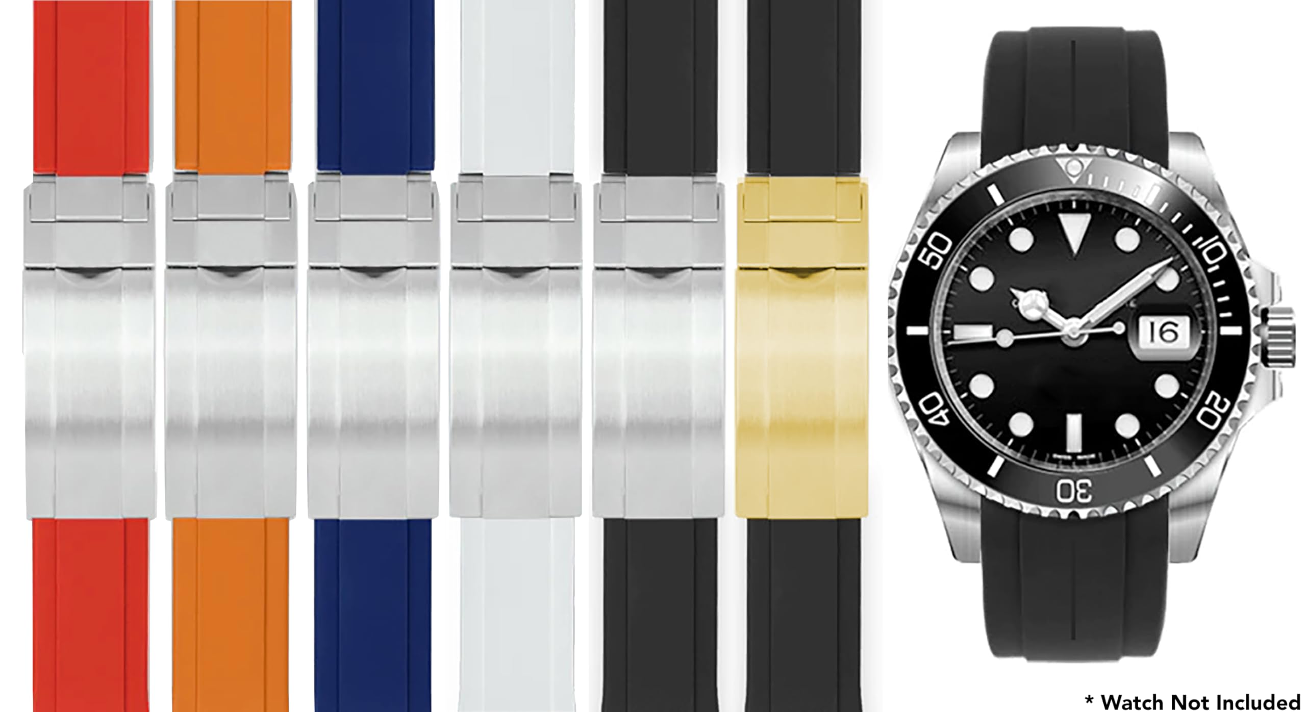 Bandini 20mm Curved End Rubber Watch Band for Rolex Submariner, Daytona, Ghost, Yachtmaster & More, Curved Rubber Watch Strap, Waterproof, With Deployment Clasp or without Clasp