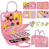 Qizfun Toddler Busy Board Montessori Toys – Sensory Busy Book, Educational Learning Travel Toy for Airplane & Car, Keeps Toddlers Engaged, Birthday Gifts for Toddler Girls