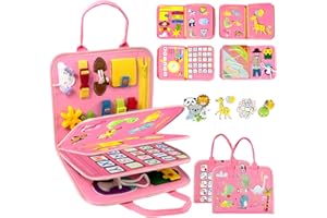 Qizfun Busy Board Montessori Toy for Toddlers, Educational Sensory Learning Toy for Fine Motor Skills, Preschool Travel Toy for Airplane & Car, Gifts for Boys and Girls