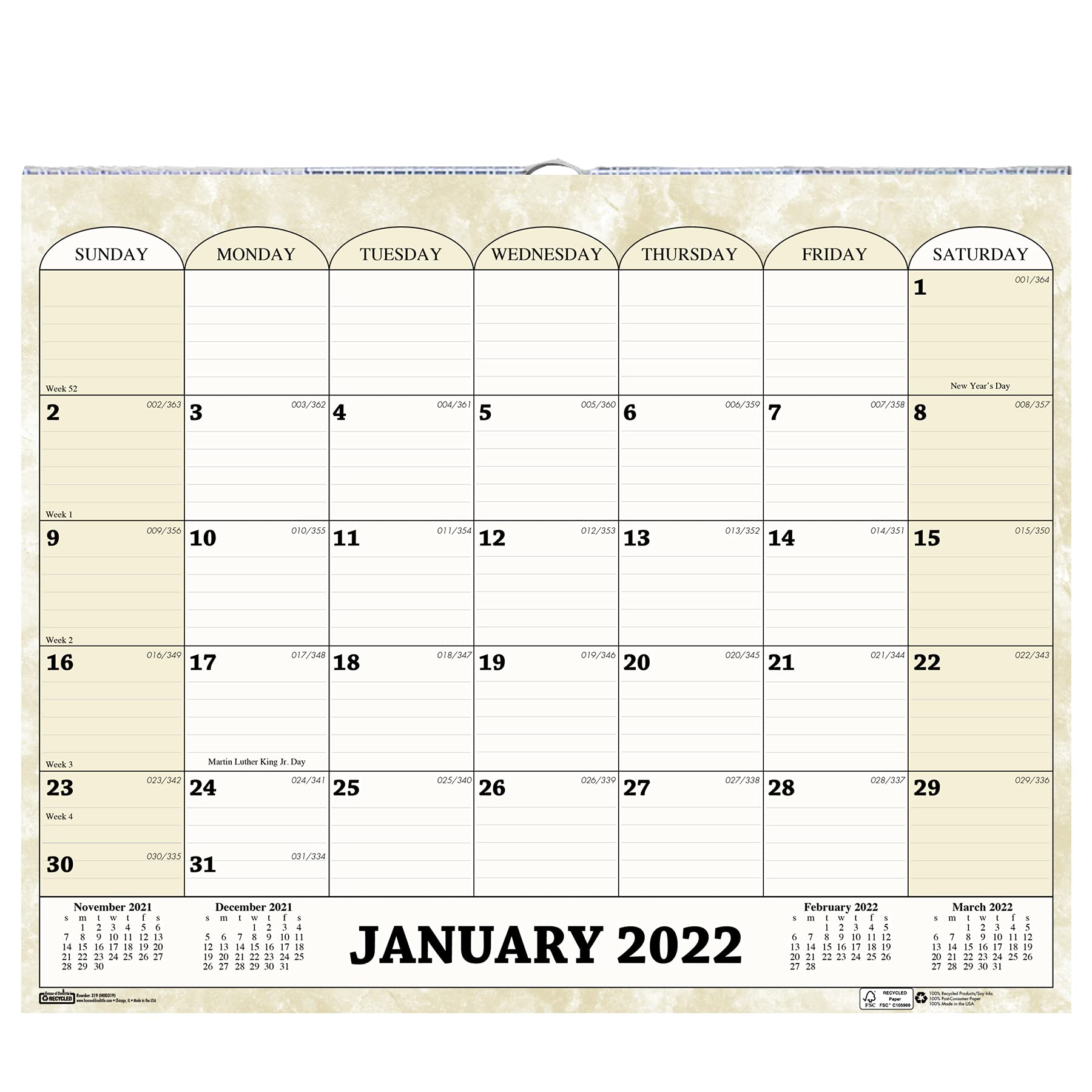 House of Doolittle 2022 Monthly Wall Calendar, Marble, 14.8 x 12 Inches, January - December (HOD319-22)