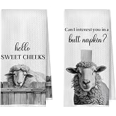 BlissfulAbon Funny Sheep Hand Towels Set - Hello Sweet Cheeks Bathroom Decor, Sheep Gifts, Funny Farmhouse Animal Waffle Decorative Hand Towels, 16x24 Inches Set of 2