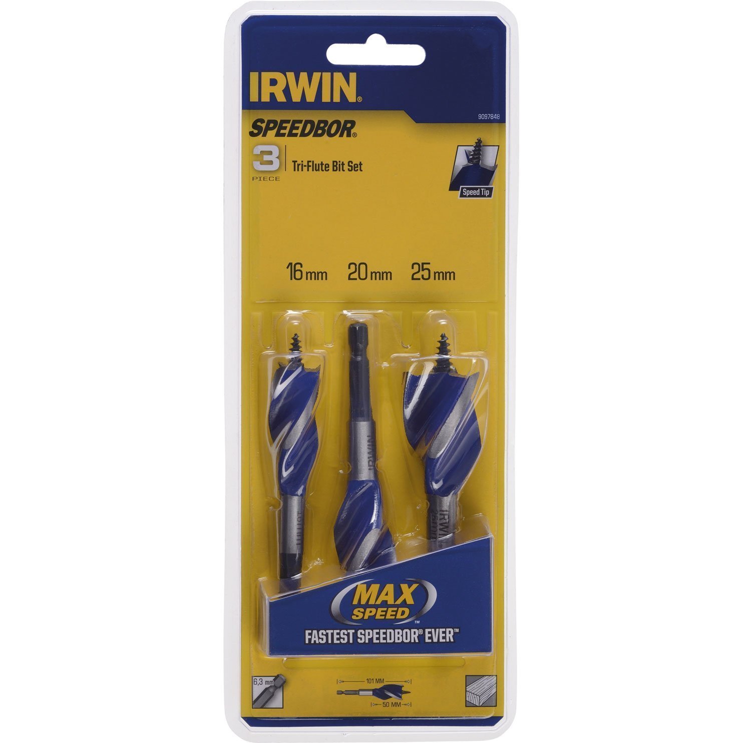 IRWIN 1922006 6X Blue Groove Stubby Wood Bits 16, 20, 25mm (Set of 3)