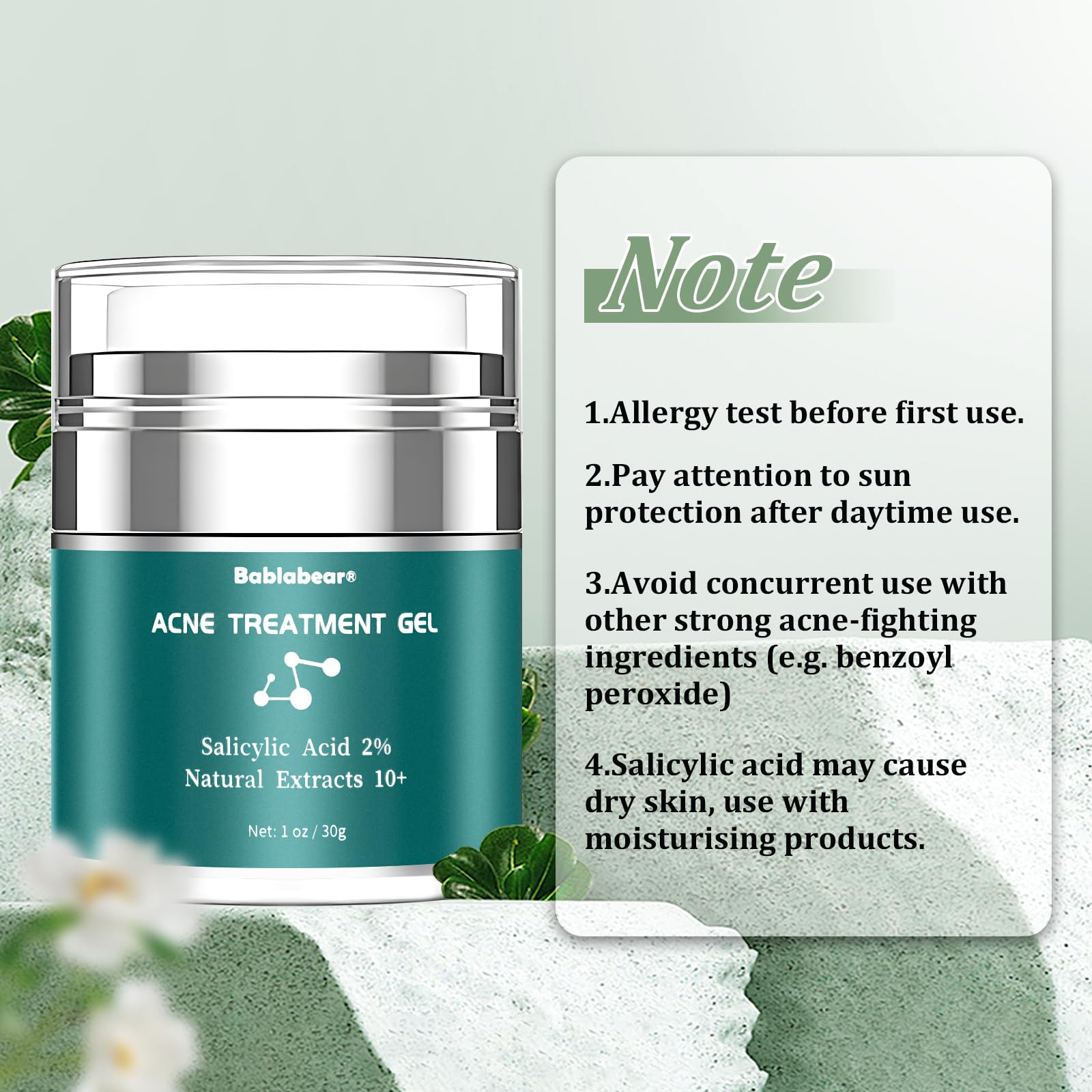 2% Salicylic Acid Acne Treatment Cream for Face Back/Butt/Body,Spot Treatment for Pimples,Face Blemishes,Blackheads,Oil Control,Ingredients are Natural,Suitable for Teenagers/Women/Men（30g）