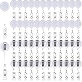50 Pack Retractable Badge Reels,Retractable Badge Holder Reels with Belt Clip,Badge Reel Clips Holder for Hanging ID Card Key Chain Doctor Nurse Teachers Students Office Workers (White)