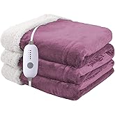 Heated Blanket Electric Throw Size 50''x60'' with 5 Heating Levels, 3 Hour Auto Shut Off, Machine Washable, Flannel & Sherpa Double-Sided Soft Warming Blanket for Couch, Bed, Office - Purple