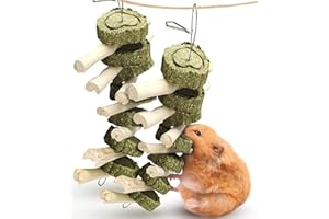 Ewolee Bunny Chew Toys, Pet Treats Toy with Organic Apple Wood Sticks and Grass Cakes, Teeth Grinding Toy for Rabbits Guinea 